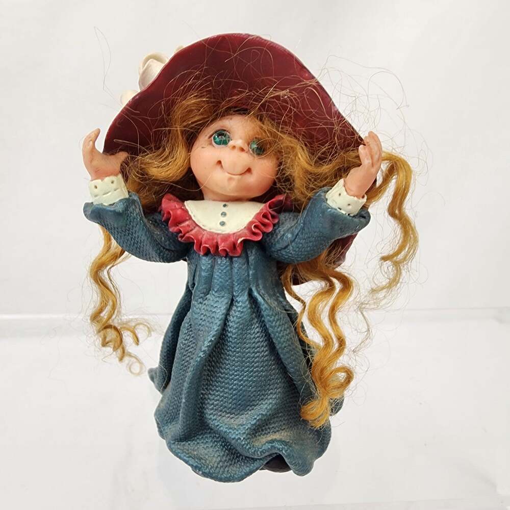 Li’l Bits By Deb Wood Angela Marie Red Ginger Blue Green Eyes Blue Dress Red Hat